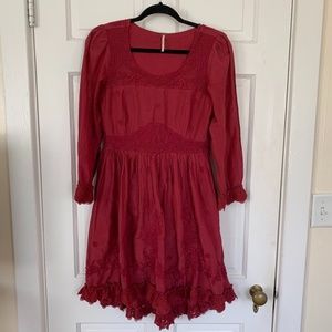Free People Victorian Style Embroidered Lace Dress